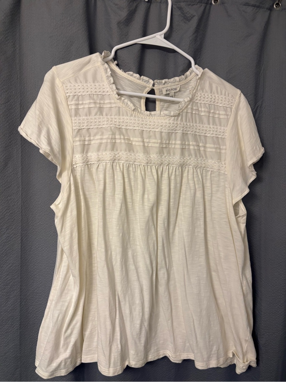 Ella Moss Cream Lace-Trim Short Sleeve Peasant Blouse